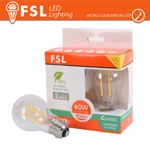 Lampada Filamento Sfera A60FC 6.5W 3000K E27 - Confezione 2PACK