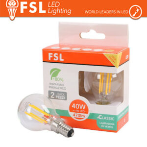 Lampada Filamento Sfera G45FC 4W 3000K E14 - Confezione 2PACK
