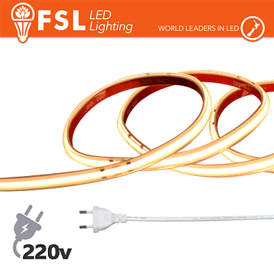 Striscia LED COB 20metri - IP65 3000K 220V 15W/m 1200lm/m+KIT tappo, colla, clip