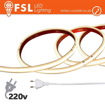 Striscia LED COB 20metri - IP65 4000K 220V 15W/m 1300lm/m+KIT tappo, colla, clip