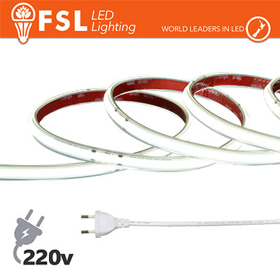 Striscia LED COB 20metri - IP65 6500K 220V 15W/m 1350lm/m+KIT tappo, colla, clip