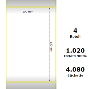 White 100x150mm,1020 Et/Rotolo Z-1000D,3.9x5.9x3 Core,circonferenza 177mm