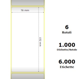 White 76x152mm,1000 Et/Rotolo Z-1000D, 3x6x3 Core, 6 Rolls