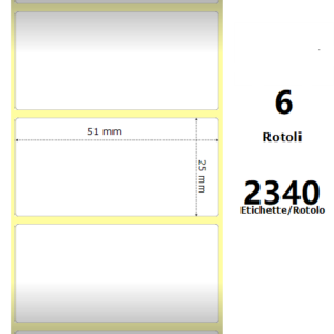 White 51x25mm, 2340 Et/Rotolo Z-2000D 2x1x1 Core, 6 Rolls