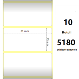 White 51x25mm, 5180 Et/Rotolo Z-2000D, 2x1x3 Core,circonferenza 170mm