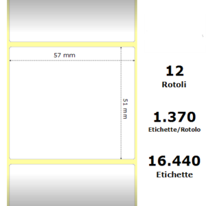White 57x51mm,1370 Et/Rotolo Z-2000D, 2.2x2x1 Core,circonferenza 111mm 12 Rolls