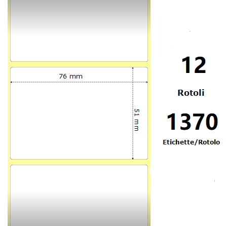 White 76x51mm, 1370 Et/Rotolo Z-2000D, 3x2x1 Core, 12 Rolls