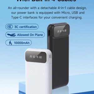 Power Bank serie Kintone con 4 cavi integrati 10000 mAh Nero