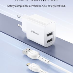 Caricabatterie 2.4A 2 USB-A 5V 12 Watt Con Cavo Lightning Bianco