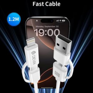 Cavo di Ricarica PD 60W USB-A + USB-C a USB-C + Lightning (1,2 m)