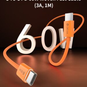 Cavo USB-C a USB-C Smart Series PD 60W Intrecciato Fast Charge (3A, 1m) Arancio