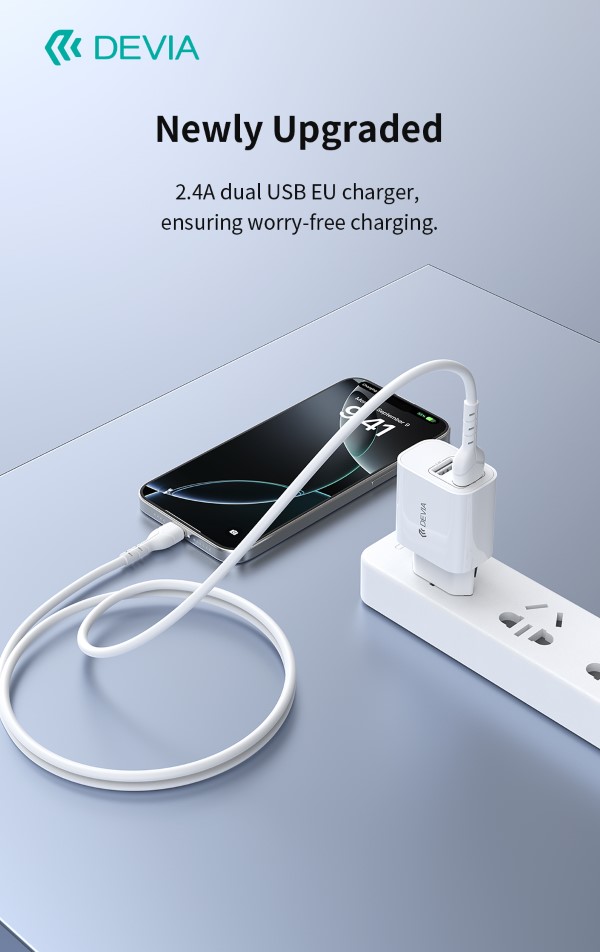 Caricabatterie 2.4A 2 Uscite USB-A 5V 12 Watt Bianco