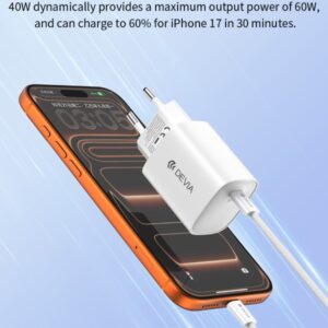 Ultra6 GaN Fast Charger PD 40W / EU 60W – Con Cavo incluso USB-C Ricarica Rapida Bianco