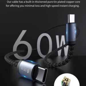 Cavo carica rapida da C a C PD 60W 3A, 3 Metri Nero