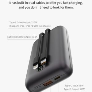 MINI Power Bank Ultra4 da 22,5 W Con 2 cavi integrati 20000 mAh Grigio