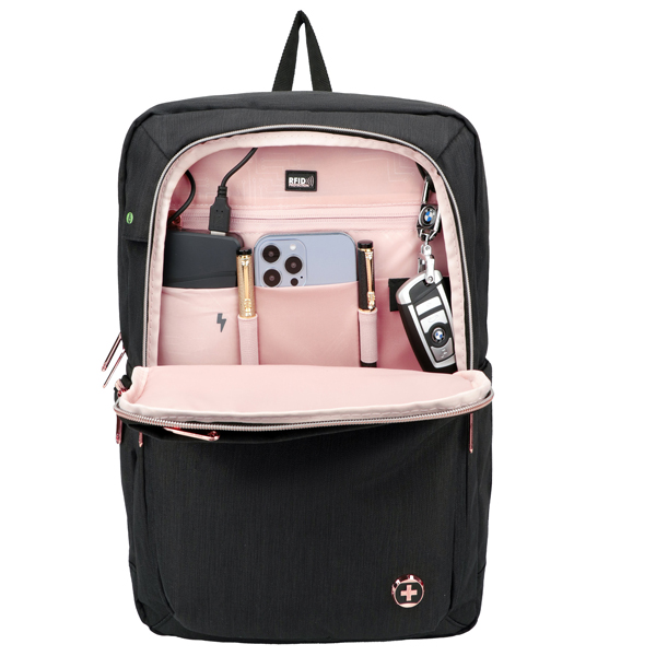 Zaino per pc Katy Rose - notebook 15,6 - nero - cerniera rose gold - Swiss - Image 2
