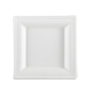 Piatto piano monouso - quadrato - 16 x 16 cm - canna da zucchero - bianco - Signor Bio - conf. 50 pezzi
