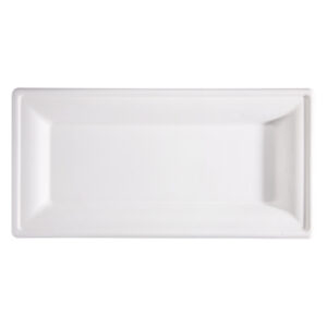 Piatto piano monouso - rettangolare - 26 x 13 cm - canna da zucchero - bianco - Signor Bio - conf. 50 pezzi