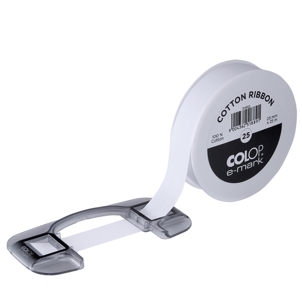 Nastro in cotone E-mark - 25 mm x 25 m - bianco - Colop - Image 2