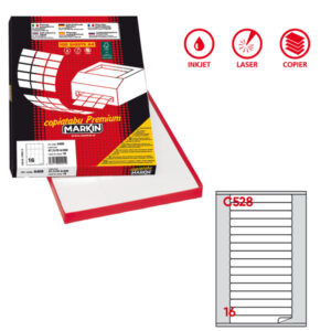 Etichette adesive C/528 - in carta - angoli arrotondati - permanenti - 145 x 17 mm - 16 et/fg - 100 fogli - bianco - Markin