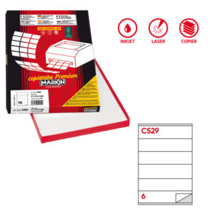 Etichette adesive C/529 - in carta - permanenti - 210 x 48 mm - 6 et/fg - 100 fogli - bianco - Markin