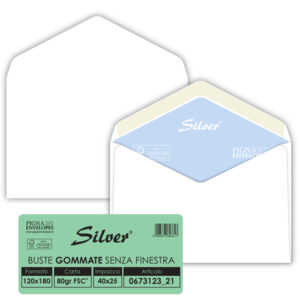 Busta Busta Silver Matic FSC  - senza finestra - gommata - 12 x 18 cm - 80 gr -  bianco - Pigna - conf. 25 pezzi