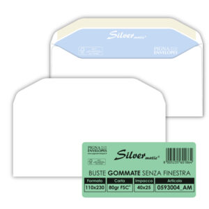 Busta Busta Silver Matic FSC - senza finestra - gommata - 11 x 23 cm - 80 gr - bianco - Pigna - conf. 25 pezzi
