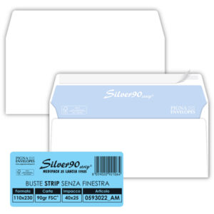 Busta SILVER90 STRIP FSC  - bianca - internografata - senza finestra - 110 x 230 mm - 90 gr - Pigna - conf. 25 pezzi