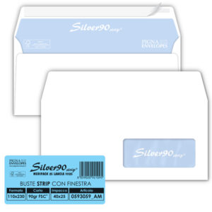 Busta SILVER90 STRIP FSC  - bianca - internografata - con finestra - 110 x 230 mm - 90 gr - Pigna - conf. 25 pezzi