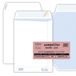 Busta a sacco Competitor FSC  - strip adesivo - 19 x 26 cm - 80 gr - bianco - Pigna - conf. 500 pezzi