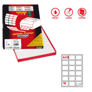 Etichette adesive A/415 - in carta - permanenti - 63,5 x 46,6 mm - 18 et/fg - 100 fogli - bianco - Markin