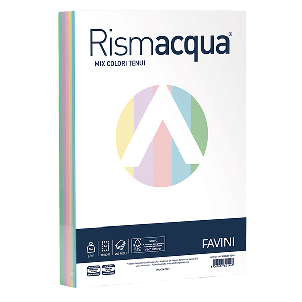 Carta Rismacqua - A4 - 140 gr - mix 5 colori - Favini - conf. 200 fogli