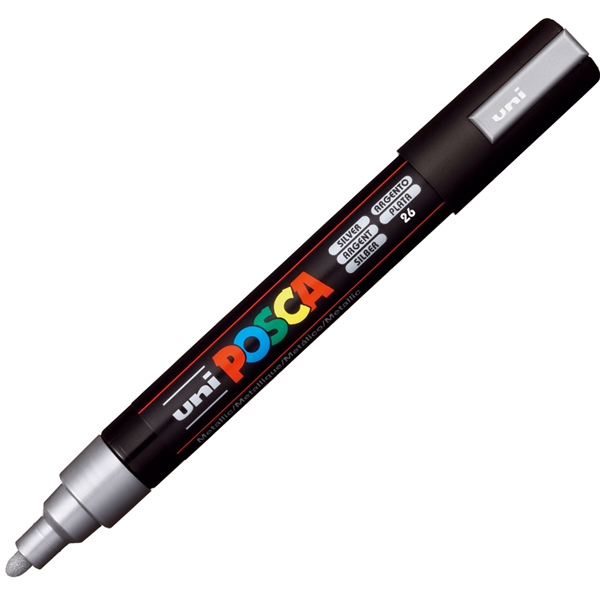 Marcatore a base d'acqua Uni Posca PC5M - punta tonda media da 1,8mm a 2,5mm - argento - Uni Mitsubishi