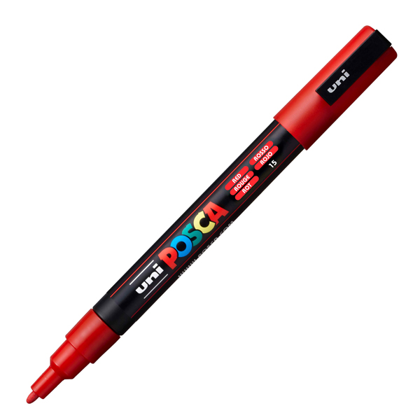 Marcatore a base d'acqua Uni Posca PC3M - punta fine da 0,9mm a 1,3mm - rosso - Uni Mitsubishi