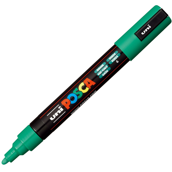 Marcatore a base d'acqua Uni Posca PC5M - punta tonda media da 1,8mm a 2,5mm - verde - Uni Mitsubishi