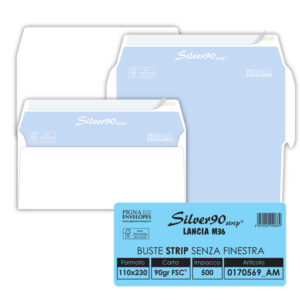 Busta Silver90 Strip FSC  - senza finestra - internografata - 11 x 23 cm - 90 gr - bianco - Pigna - conf. 500 pezzi