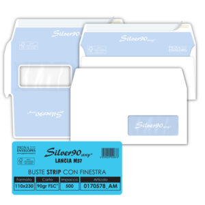 Busta Silver90 Strip FSC  - con finestra - internografata - 11 x 23 cm - 90 gr - bianco - Pigna - conf. 500 pezzi