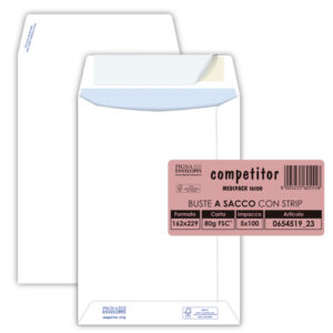 Busta a sacco Competitor FSC  - strip adesivo - 16 x 23 cm - 80 gr - bianco - Pigna - conf. 100 pezzi