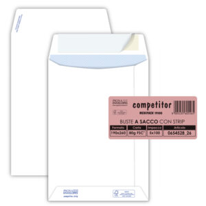 Busta a sacco Competitor FSC  - strip adesivo - 19 x 26 cm - 80 gr - bianco - Pigna - conf. 100 pezzi