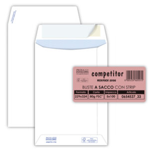 Busta a sacco Competitor FSC  - strip adesivo - 23 x 33 cm - 80 gr - bianco - Pigna - conf. 100 pezzi