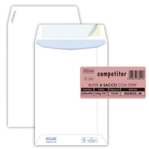 Busta a sacco Competitor FSC  - strip adesivo - 30 x 40 cm - 80 gr - bianco - Pigna - conf. 50 pezzi