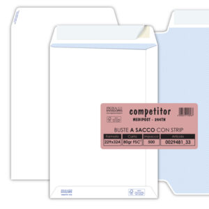 Busta a sacco Competitor FSC  - strip adesivo - 23 x 33 cm - 80 gr - bianco - Pigna - conf. 500 pezzi