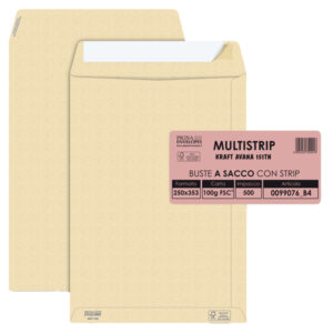 Busta a sacco Multi Strip - strip adesivo - 25 x 35,3 cm - 100 gr - carta riciclata FSC  - avana - Pigna - conf. 500 pezzi