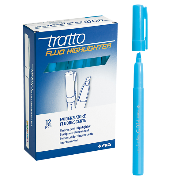Evidenziatore fluo Highlighter - punta a scalpello - azzurro - Tratto - conf. 12 pezzi