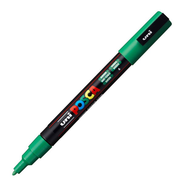 Marcatore a base d'acqua Uni Posca PC3M - punta fine da 0,9mm a 1,3mm - verde - Uni Mitsubishi