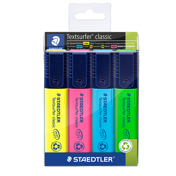 Evidenziatore Textsurfer Classic - punta a scalpello - tratto da 1,0-5,0mm - astuccio 4 colori - Staedtler