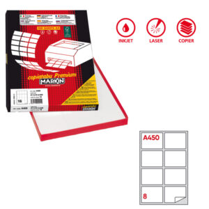 Etichette adesive A/450 - in carta - angoli arrotondati - permanenti - 99,1 x 67,7 mm - 8 et/fg - 100 fogli - bianco - Markin