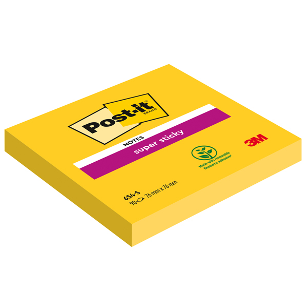 Blocco foglietti Post it Super Sticky - 654-S - 76 x 76 mm - giallo oro - 90 fogli - Post it