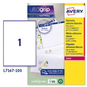 Etichette adesive L7167 - in carta - angoli arrotondati - permanenti - 199,6 x 289,1 mm - 1 et/fg - 100 fogli - bianco - Avery