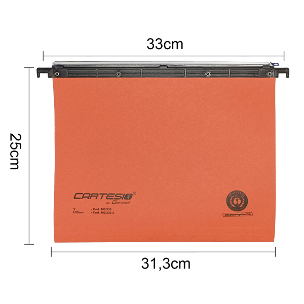Cartella sospesa Cartesio - cassetto - interasse 33 cm - fondo U 30 mm - 31,2x25 cm - arancio - Bertesi - Image 2